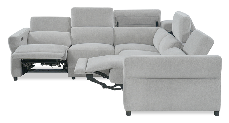 Sofa sectionnel à inclinaison électrique Aspen de Cindy Crawford Home 3 pièces avec appuie-têtes électriques et port USB - argenté