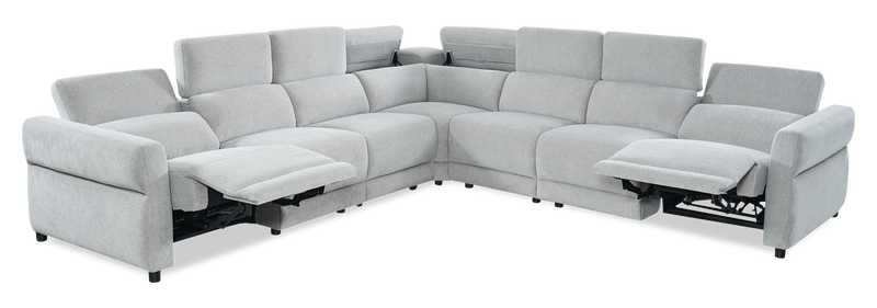 Sofa sectionnel à inclinaison électrique Aspen de Cindy Crawford Home 5 pièces avec appuie-têtes électriques et port USB - argenté