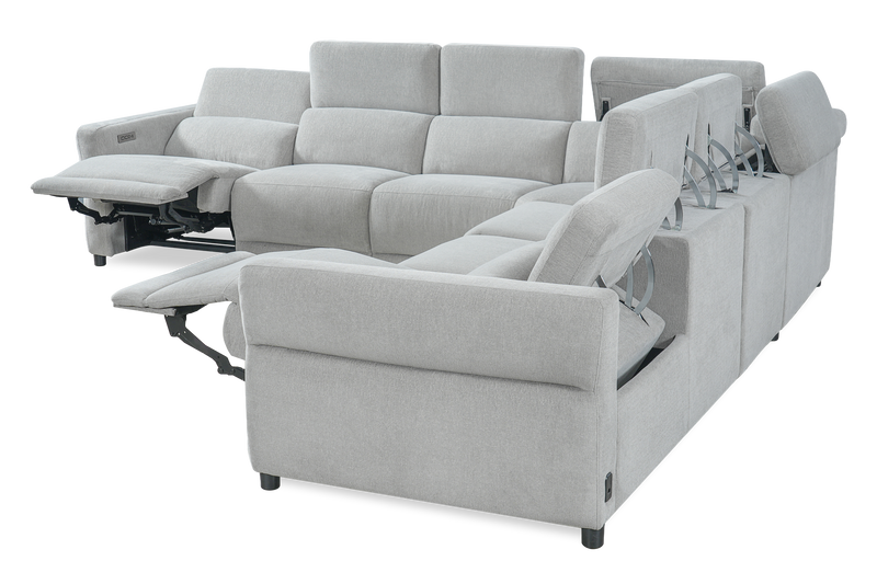 Sofa sectionnel à inclinaison électrique Aspen de Cindy Crawford Home 5 pièces avec appuie-têtes électriques et port USB - argenté