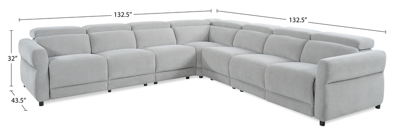 Sofa sectionnel à inclinaison électrique Aspen de Cindy Crawford Home 5 pièces avec appuie-têtes électriques et port USB - argenté
