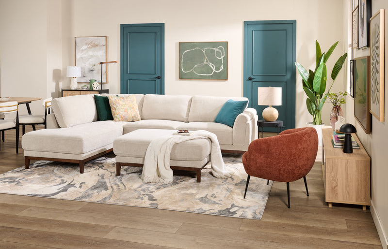 Sofa sectionnel de gauche Horizon 2 pièces en tissu avec base et pattes en bois - pierre