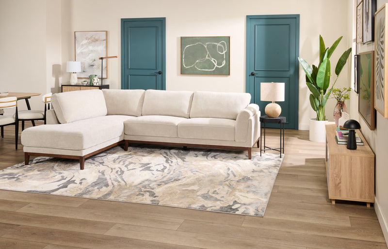 Sofa sectionnel de gauche Horizon 2 pièces en tissu avec base et pattes en bois - pierre