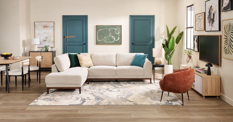 Sofa sectionnel de gauche Horizon 2 pièces en tissu avec base et pattes en bois - pierre