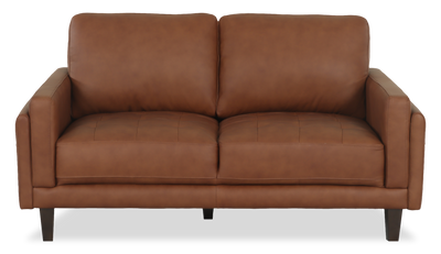 Chateau d’Ax Venice 65" Traditional Genuine Leather Loveseat – Light Brown | Causeuse traditionnelle Venice de Château d’Ax de 65 po en cuir véritable - brun clair