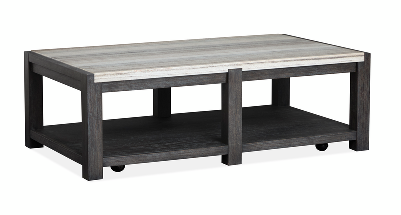 Table à café Alders de 52 po avec dessus en marbre et rangement - noir Ravenwood