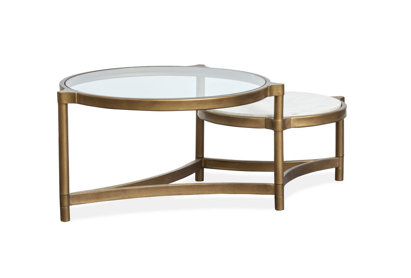 Table à café Arlington de 48 po avec dessus en verre - laiton vieilli