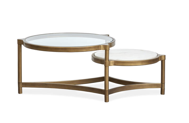 Table à café Arlington de 48 po avec dessus en verre - laiton vieilli