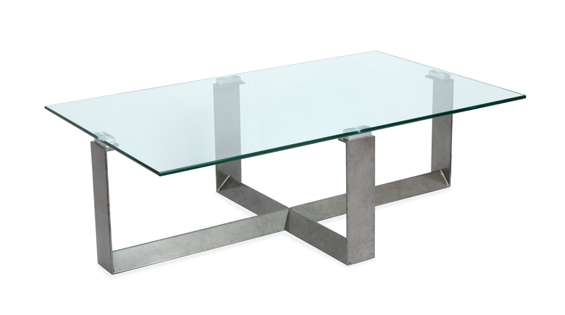 Table à café Consort de 50 po avec dessus en verre trempé - étain vieilli