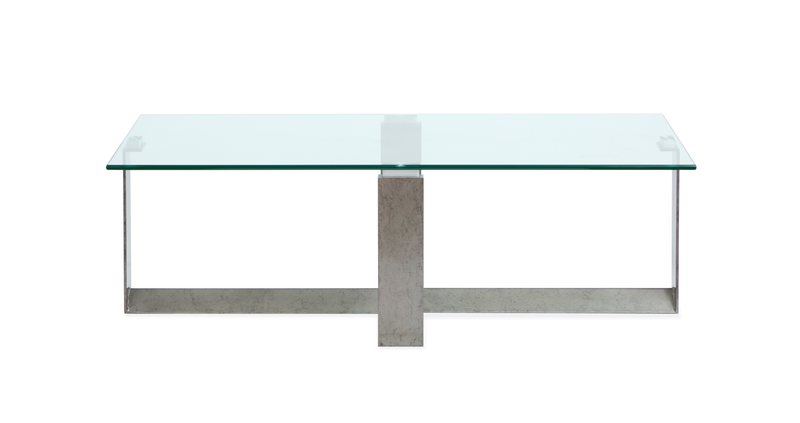 Table à café Consort de 50 po avec dessus en verre trempé - étain vieilli