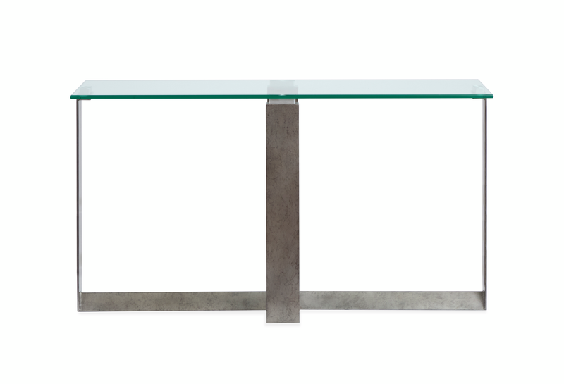 Table de salon Consort de 50 po avec dessus en verre trempé - étain vieilli