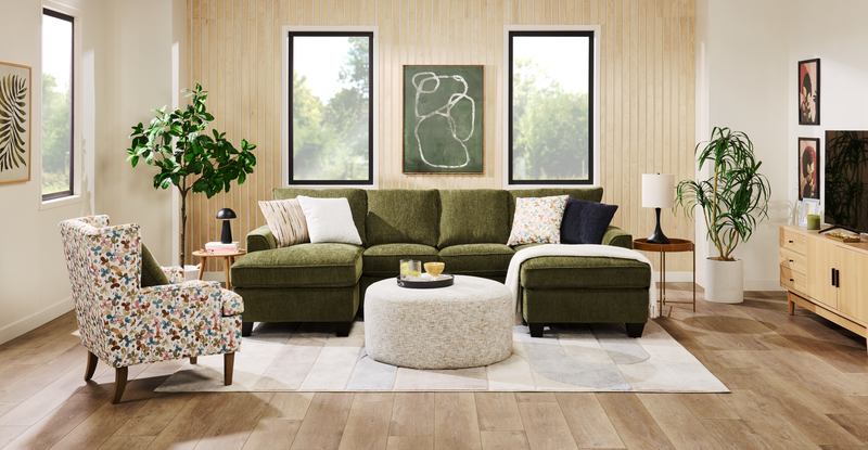 Pouf courbé personnalisable de Sofa Lab de 38 po fabriqué au Canada en tissu - tissu décoratif Rust