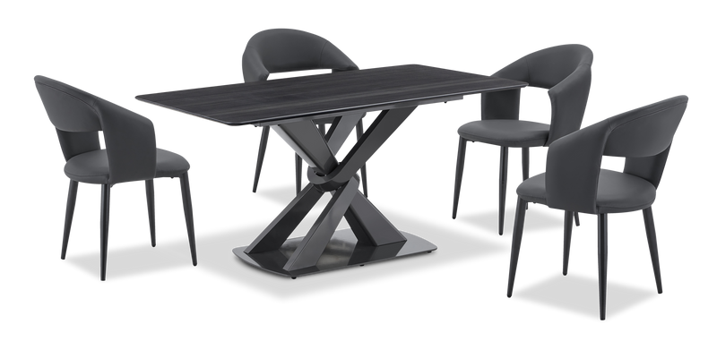 Ensemble de salle à manger Orion 5 pièces en métal avec table de 63 po (L), dessus en pierre synthétique et 4 chaises - noir et anthracite