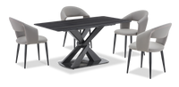 Ensemble de salle à manger Orion 5 pièces en métal avec table de 63 po (L), dessus en pierre synthétique et 4 chaises - noir et gris