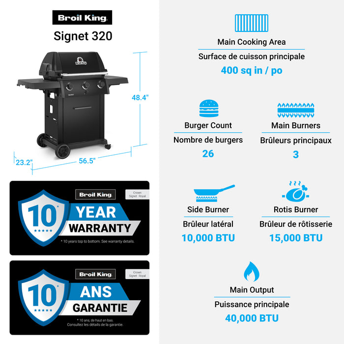 Broil King Signet 320 Shadow 3-bruleurs 40 000 BTU Barbecue a gaz naturel - 844157