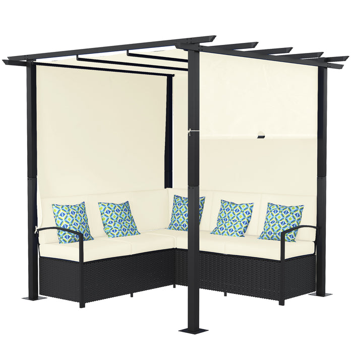 Outsunny Meubles De Terrasse Avec Canape Pergola Retractable, Beige