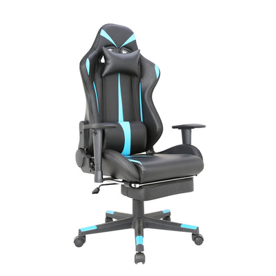 Tygerclaw PU Gaming Office Chair with Lumbar Pillow & Leg Rest - Blue|Fauteuil de jeu et de bureau en polyuréthanne TygerClaw avec coussin lombaire et repose-pieds - bleu