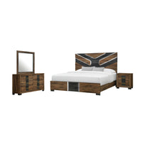  Ensemble de chambre à coucher moderne Titanium brun 6 pièces avec lit, commode, miroir, table de nuit et éclairage à DEL - format très grand lit