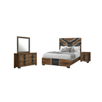  Ensemble de chambre à coucher moderne Titanium brun 6 pièces avec lit, commode, miroir, table de nuit et éclairage à DEL - format grand lit