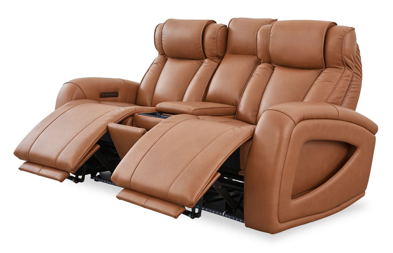 Causeuse à inclinaison électrique Titan de Shaquille O’Neal Home de 81 po en cuir véritable avec confort Shaq-o-pedic - terre 