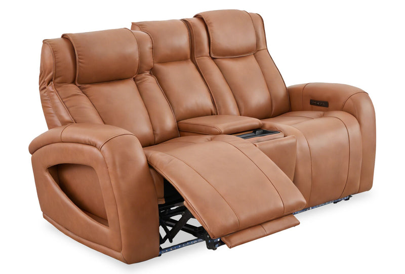 Causeuse à inclinaison électrique Titan de Shaquille O’Neal Home de 81 po en cuir véritable avec confort Shaq-o-pedic - terre 
