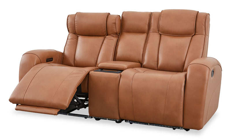 Causeuse à inclinaison électrique Titan de Shaquille O’Neal Home de 81 po en cuir véritable avec confort Shaq-o-pedic - terre 