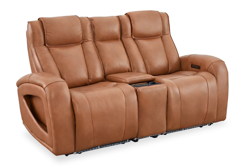 Causeuse à inclinaison électrique Titan de Shaquille O’Neal Home de 81 po en cuir véritable avec confort Shaq-o-pedic - terre 
