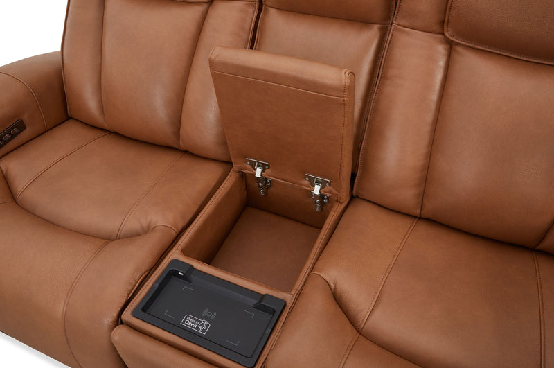 Causeuse à inclinaison électrique Titan de Shaquille O’Neal Home de 81 po en cuir véritable avec confort Shaq-o-pedic - terre 