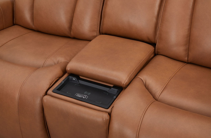 Causeuse à inclinaison électrique Titan de Shaquille O’Neal Home de 81 po en cuir véritable avec confort Shaq-o-pedic - terre 
