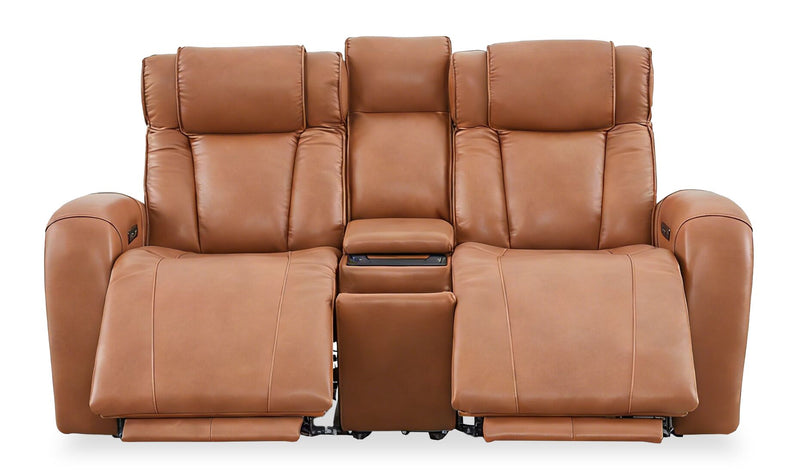 Causeuse à inclinaison électrique Titan de Shaquille O’Neal Home de 81 po en cuir véritable avec confort Shaq-o-pedic - terre 