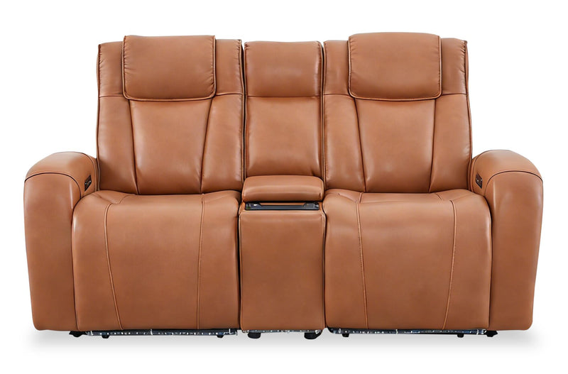 Causeuse à inclinaison électrique Titan de Shaquille O’Neal Home de 81 po en cuir véritable avec confort Shaq-o-pedic - terre 
