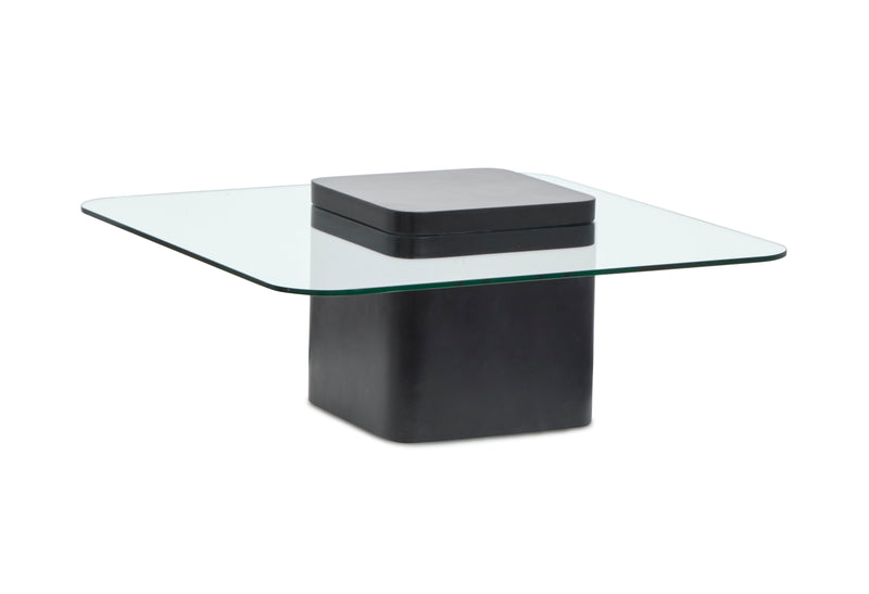 Table à café contemporaine Trevor de 35,43 po avec dessus en verre et base en béton - obsidienne