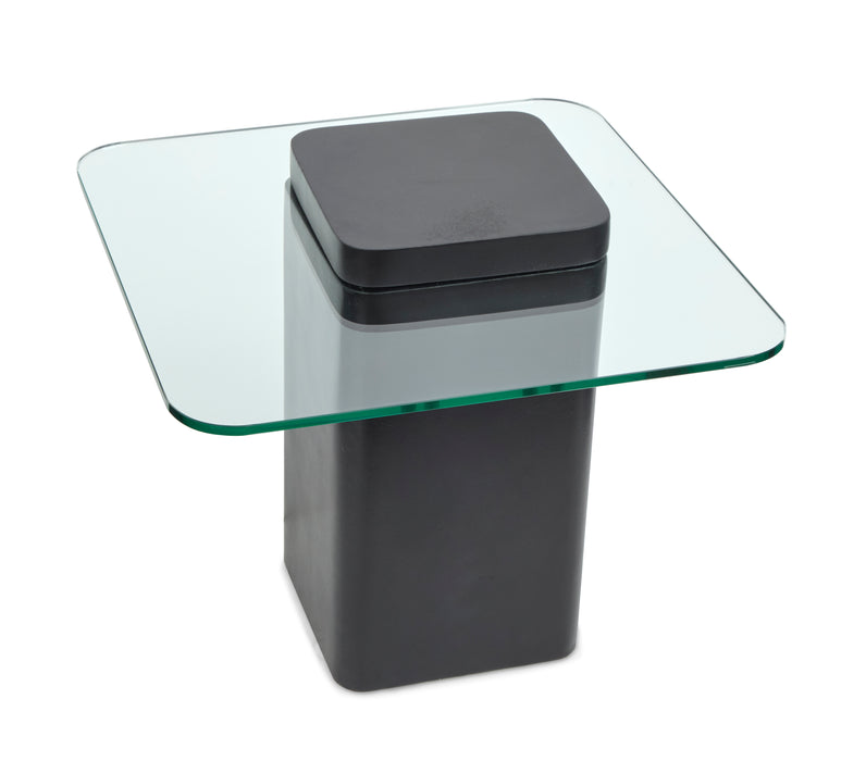 Table de bout contemporaine Trevor de 21,65 po avec dessus en verre et base en béton - obsidienne