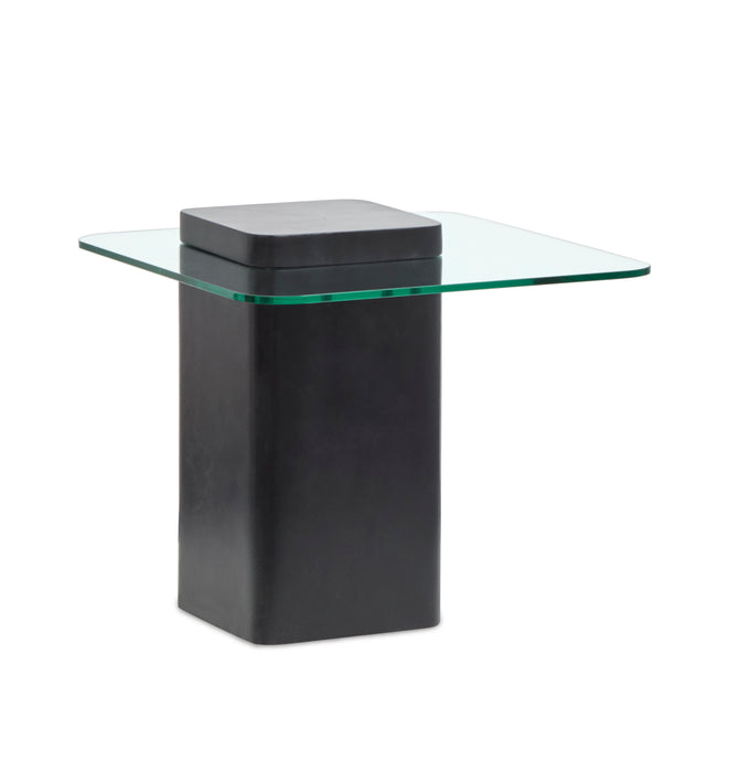 Table de bout contemporaine Trevor de 21,65 po avec dessus en verre et base en béton - obsidienne