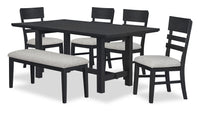 Ensemble de salle à manger Trove 6 pièces avec table de 72 po (L), banc et 4 chaises - noir
