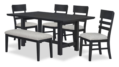 Trove 6pc Dining Set with Table, Bench and 4 Chairs, 72”W – Black  | Ensemble de salle à manger Trove 6 pièces avec table de 72 po (L), banc et 4 chaises - noir  | TROVBDP6