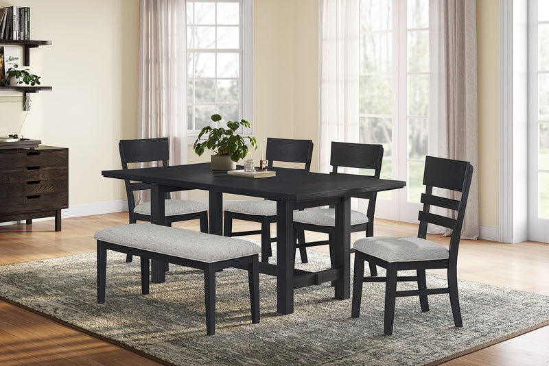 Ensemble de salle à manger Trove 6 pièces avec table de 72 po (L), banc et 4 chaises - noir 