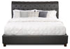 Tulsa Upholstered Platform Bed in Grey Vegan-Leather Fabric, Button Tufted - King Size  | Lit plateforme rembourré Tulsa en tissu de cuir végétalien gris avec capitonnage à boutons - format très grand lit