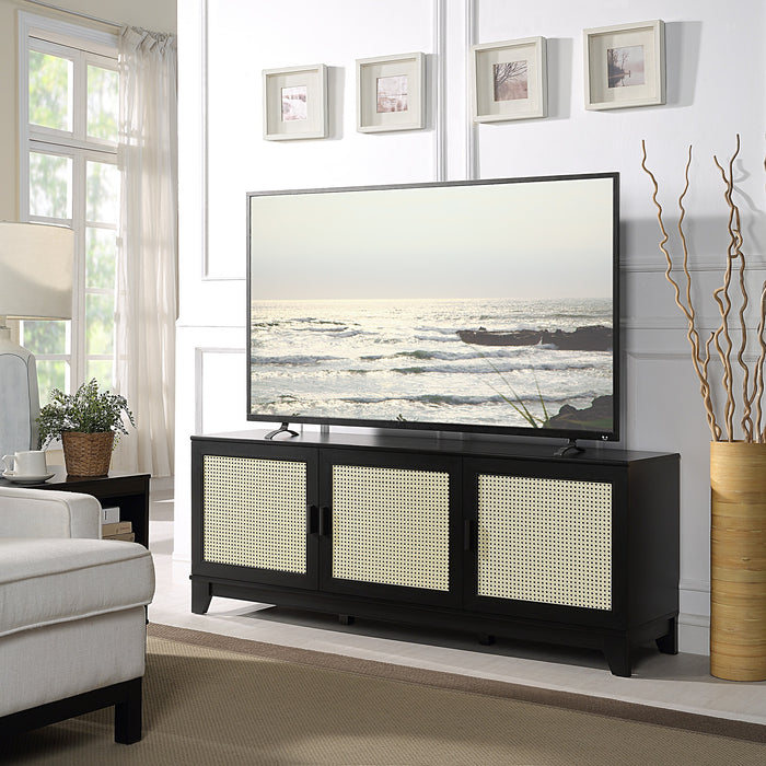 Meuble pour téléviseur moderne Sheridan de Manhattan Comfort de 62,99 po avec cannage - noir
