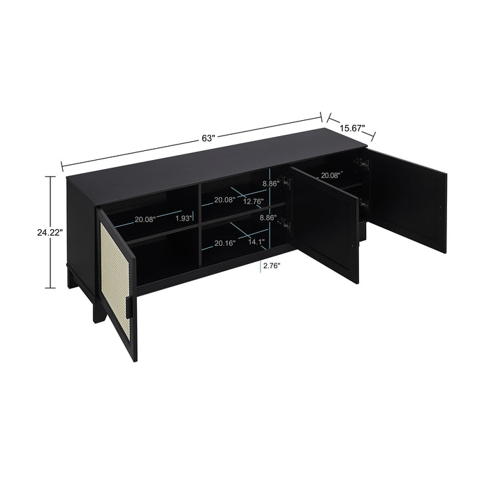Meuble pour téléviseur moderne Sheridan de Manhattan Comfort de 62,99 po avec cannage - noir