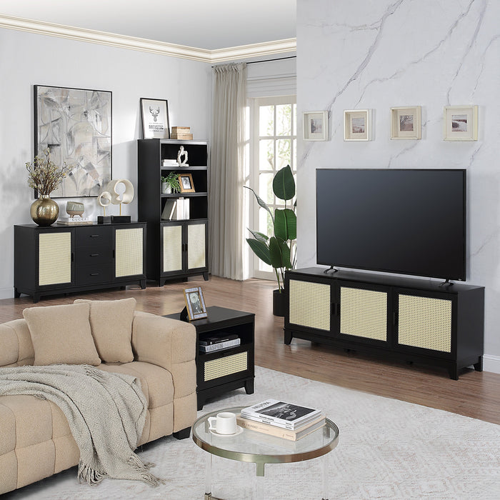Meuble pour téléviseur moderne Sheridan de Manhattan Comfort de 62,99 po avec cannage - noir