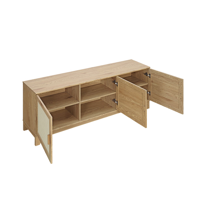 Meuble pour téléviseur moderne Sheridan de Manhattan Comfort de 62,99 po avec cannage - naturel