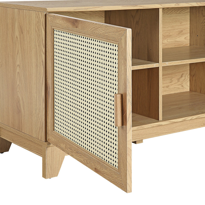 Meuble pour téléviseur moderne Sheridan de Manhattan Comfort de 62,99 po avec cannage - naturel
