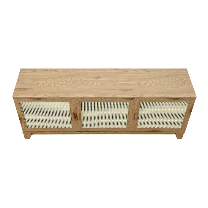 Meuble pour téléviseur moderne Sheridan de Manhattan Comfort de 62,99 po avec cannage - naturel