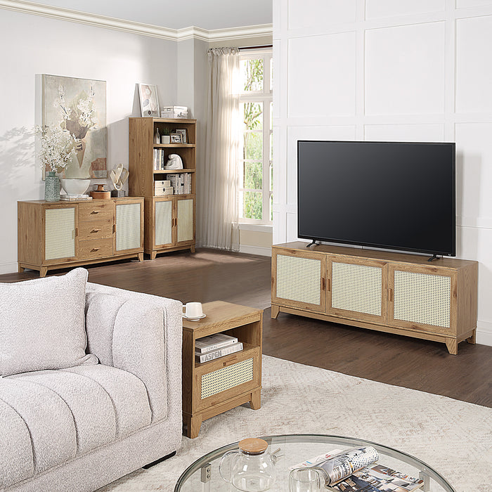 Meuble pour téléviseur moderne Sheridan de Manhattan Comfort de 62,99 po avec cannage - naturel