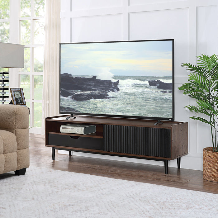 Meuble pour téléviseur moderne Duane de Manhattan Comfort de 59,25 po avec cannelures - brun foncé et noir