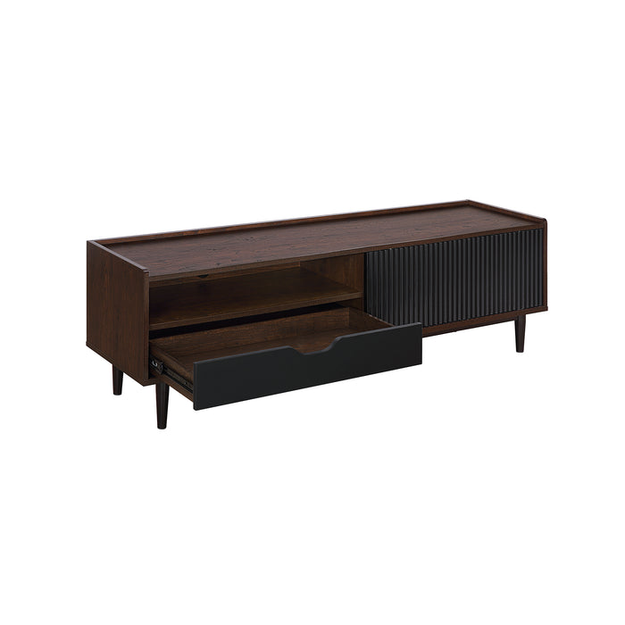Meuble pour téléviseur moderne Duane de Manhattan Comfort de 59,25 po avec cannelures - brun foncé et noir