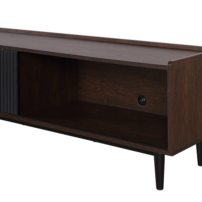 Meuble pour téléviseur moderne Duane de Manhattan Comfort de 59,25 po avec cannelures - brun foncé et noir