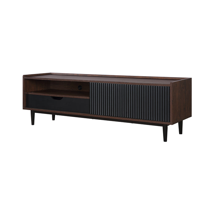Meuble pour téléviseur moderne Duane de Manhattan Comfort de 59,25 po avec cannelures - brun foncé et noir
