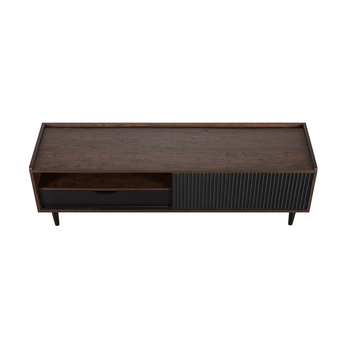 Meuble pour téléviseur moderne Duane de Manhattan Comfort de 59,25 po avec cannelures - brun foncé et noir