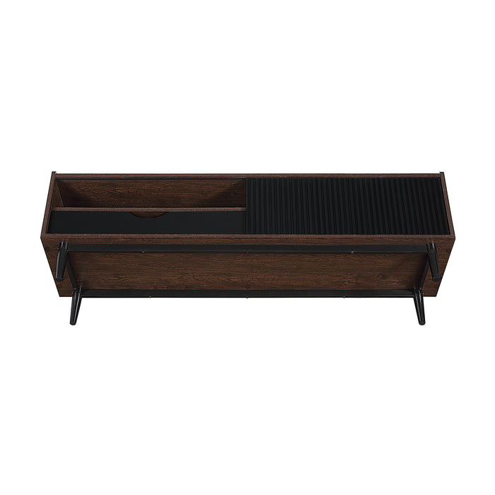 Meuble pour téléviseur moderne Duane de Manhattan Comfort de 59,25 po avec cannelures - brun foncé et noir